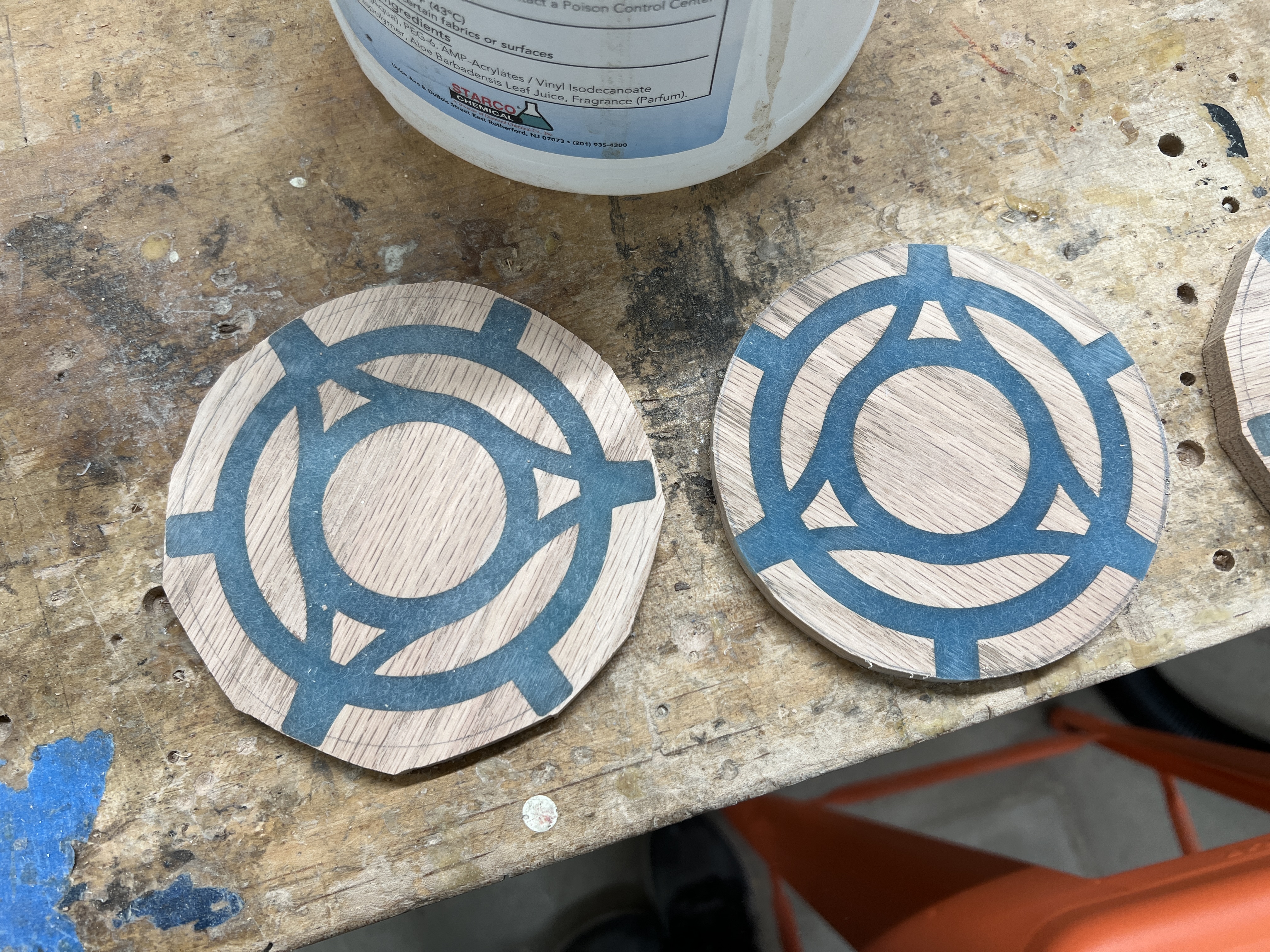 Roughly cut with bandsaw (left), after sanding (right)